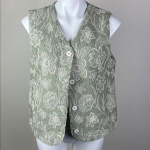 Vintage Embroidered Textile Vest Sage Green Cream